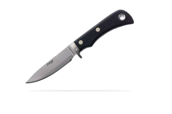 Surge fixed blade knife with black G10 handle and Friction Forged Technology by DiamondBlade Knives