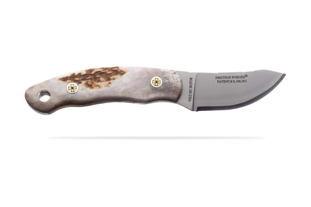 Pinnacle I fixed blade knife with natural stag handle and Friction Forged blade