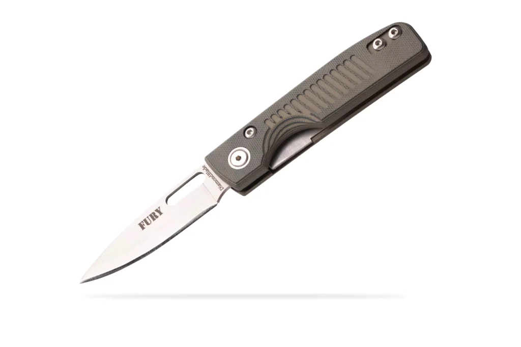 Fury Liner Lock everyday carry knife with G10 OD handle and friction-forged D2 steel blade