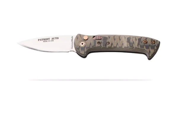 Patriot Auto knife with OD black G10 handle and plain-edge blade