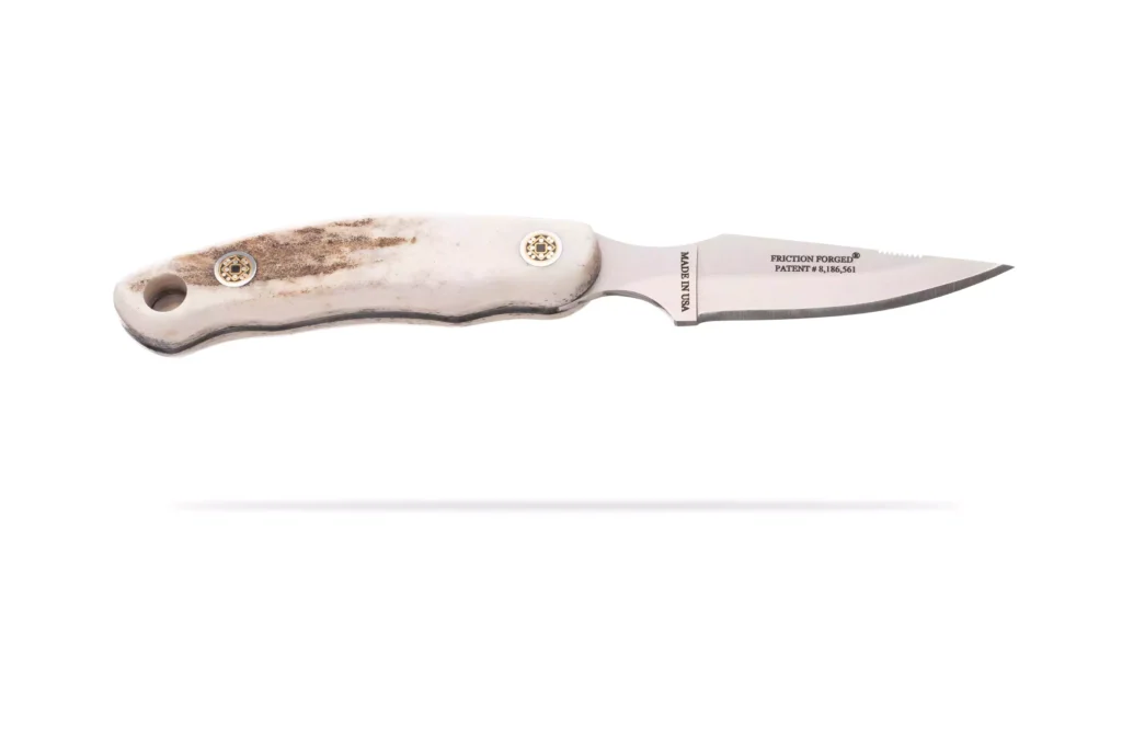 DiamondBlade Pinnacle II knife with stag handle displayed on a white background