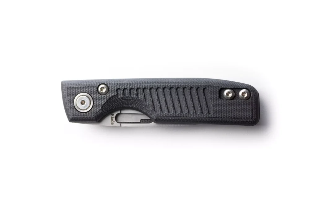Closed Fury Liner Lock folding knife with black handle by DiamondBlade Knives featuring Friction Forged Technology