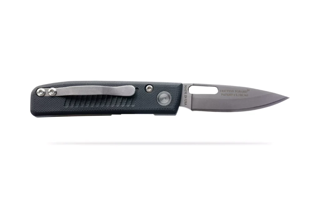 Fury Liner Lock folding knife with black handle by DiamondBlade Knives featuring Friction Forged Technology
