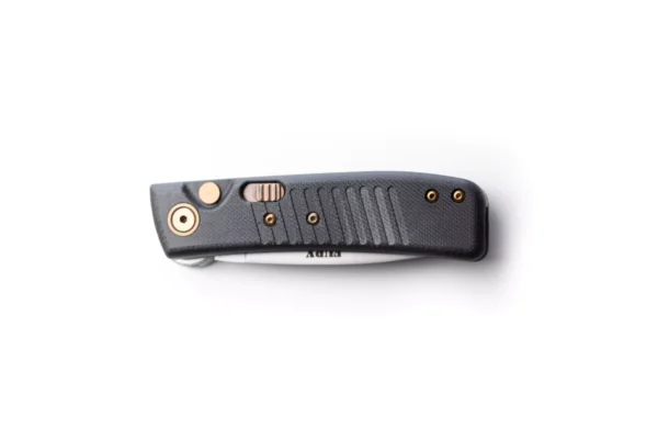 Closed Fury Auto knife in black handle by DiamondBlade Knives featuring Friction Forged Technology