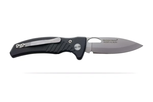 Victor Liner Lock folding knife with black handle and Friction Forged blade.