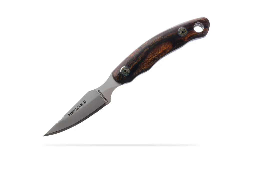 Pinnacle II knife with premium ironwood handle and mosaic pins featuring Friction Forged Technology