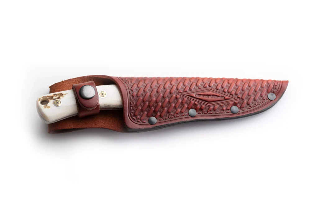 The Summit knife with stag handle in DiamondBlade leather sheath
