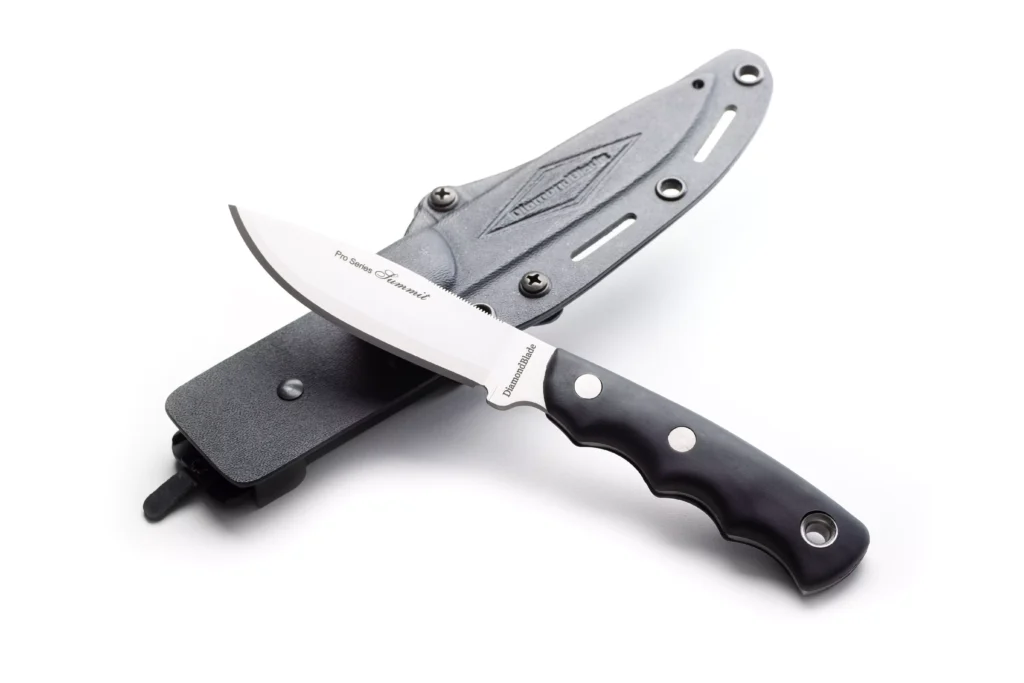 DiamondBlade Pro Series Summit knife with black G10 handle and tactical sheath