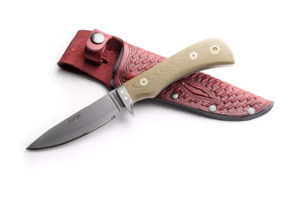 DiamondBlade Surge Knife with G10 OD Handle and Leather Sheath