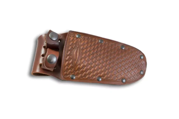 African PH Combo leather sheath by DiamondBlade Knives with basketweave finish and dual-knife carry