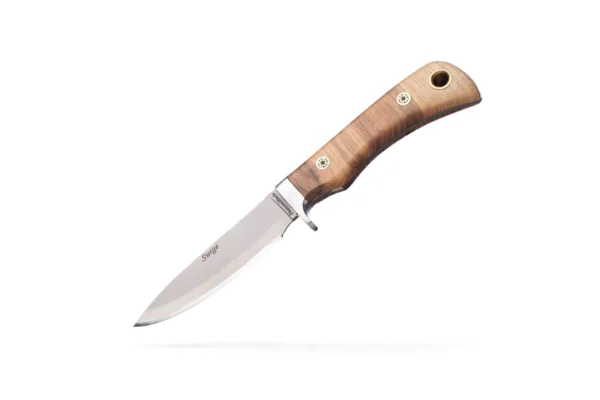 DiamondBlade Surge knife with ash wood handle and corrosion-resistant friction-forged steel blade
