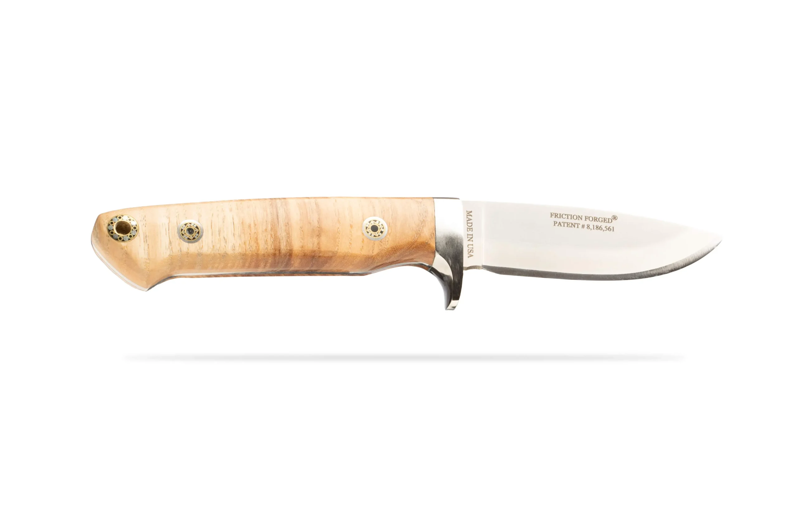 Heritage Ash Model knife with Friction Forged D2 tool steel blade and contoured G10 ash handle made in the USA by DiamondBlade Knives
