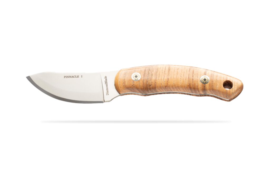 Pinnacle I hunting knife with Ash wood handle and DiamondBlade logo engraved on blade